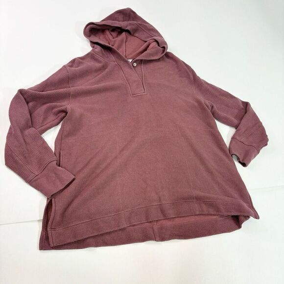 Athleta Sweater Womens Large Red Solid Long-Sleeve Pullover Hoodie Comfy Waffle - Picture 1 of 9